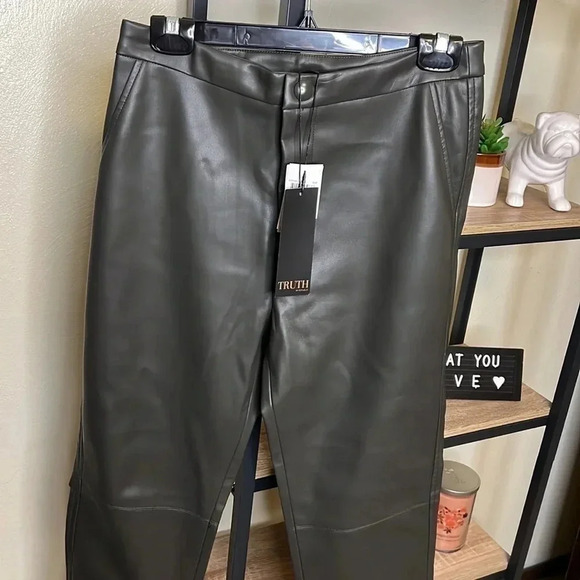 TRUTH by Republic NWT Faux Leather Olive Green Pants - Picture 2 of 8
